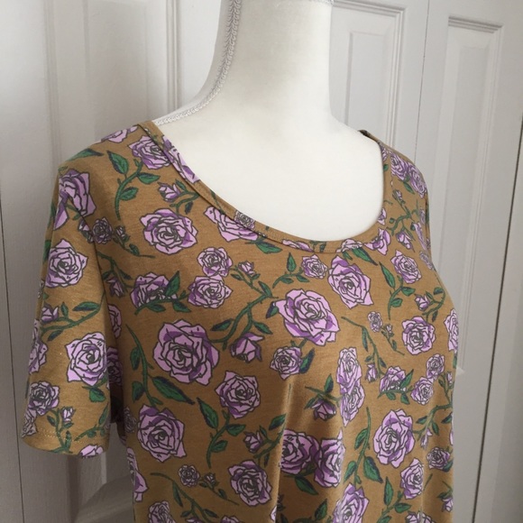 LuLaRoe | Mustard and Purple Rose Floral Classic T - Picture 3 of 8